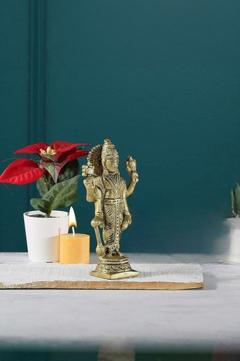 Handmade Brass Lord Vishnu/Lord Narayan Statue Holding Club(Design 108)