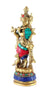 Gemstone Work Flute Playing Brass Krishna with Peacock | 7 Inches(Design 134)