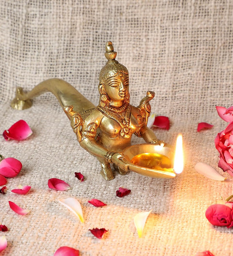 Mermaid Design Brass Aarti Diya |Standard | Pack Of 1 (Design 131)