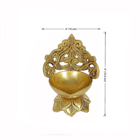 Ethnic Floral Carving Design Brass Diya | 5 Inches(Design 132)