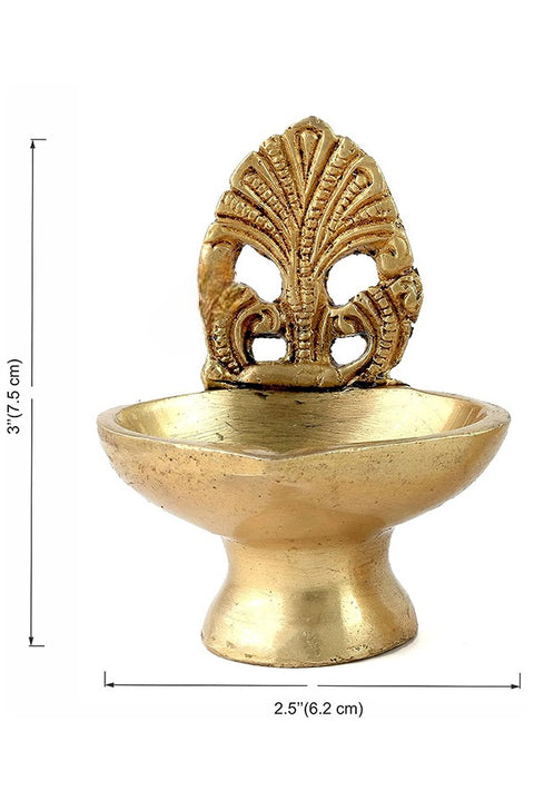 Brass Ethnic Carving Diya |3 Inches Pair|Antique Yellow|Standard|1 Piece(Design 107)