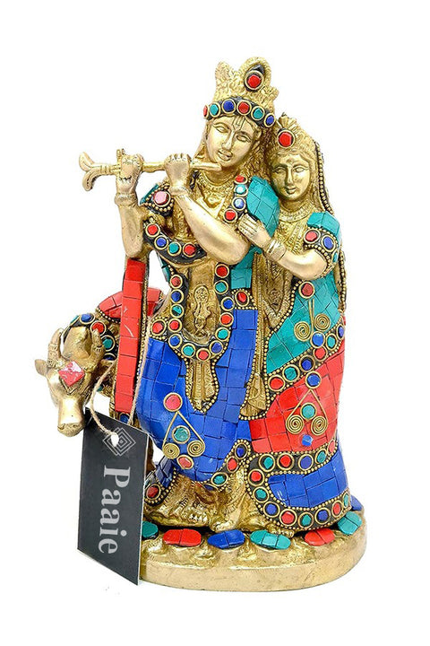 Brass Radha Krishna with Cow Showpiece, Standard, Multicolour,1 Piece(Design 102)