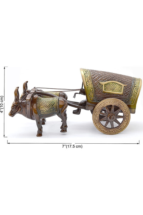 Brass Covered Village Bullock Cart Showpiece Replica(Design 121)