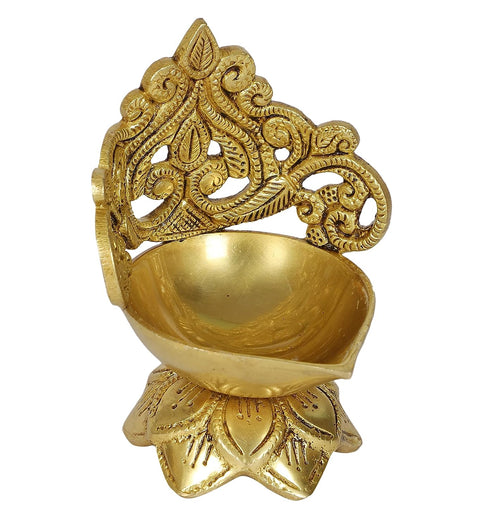 Ethnic Floral Carving Design Brass Diya | 5 Inches(Design 132)