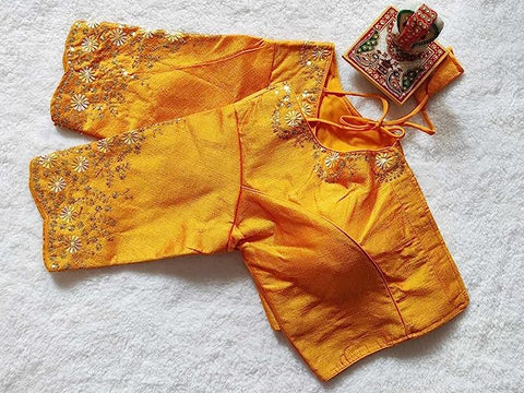 Designer Mustard Yellow Color Silk Embroidered Blouse For Wedding & Party Wear (Design 1398)