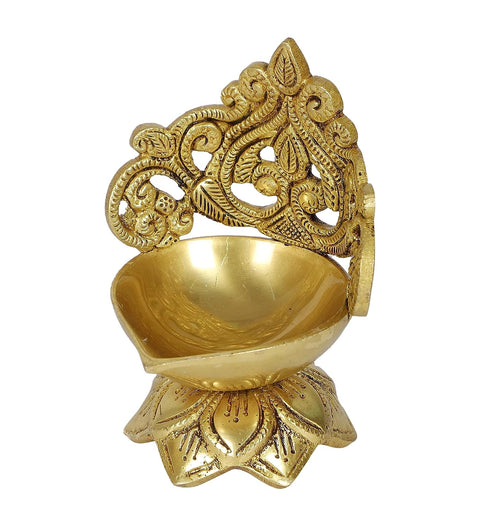 Ethnic Floral Carving Design Brass Diya | 5 Inches(Design 132)