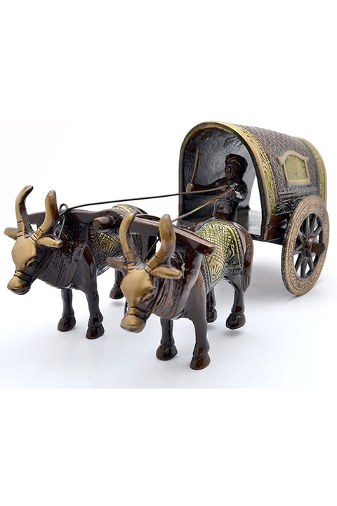 Brass Covered Village Bullock Cart Showpiece Replica(Design 121)