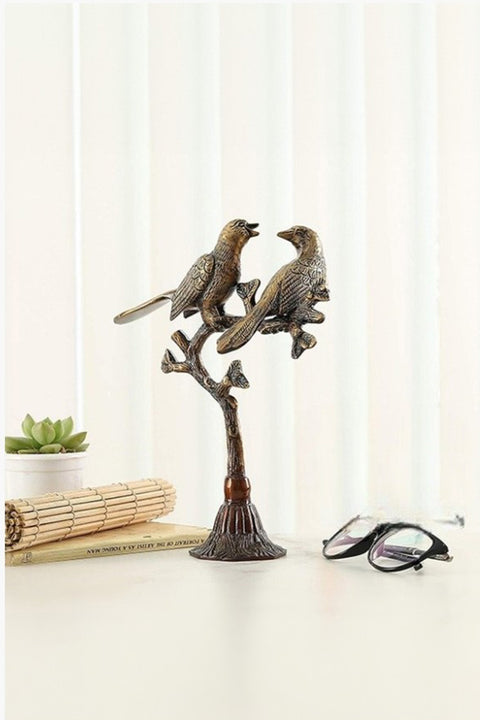 Brass Love Birds on Tree Showpiece for Home Decor | 9 Inches | Standard | Multicolour | 1 Piece(Design 109)
