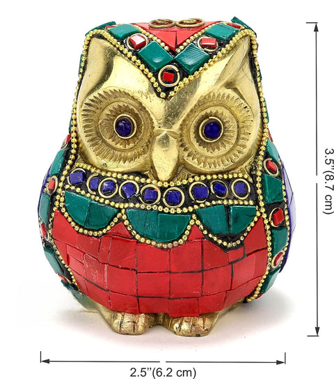 Gemstone Work Vintage Brass Owl Decor Showpiece, Owl Showpieces for Home Decor (Design 135)