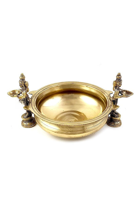 Deep Laksmi Design Brass Traditional Urli Bowl Decor| Showpiece|Golden Color(Design 110)