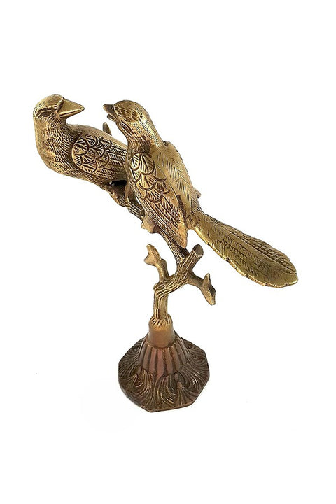 Brass Love Birds on Tree Showpiece for Home Decor | 9 Inches | Standard | Multicolour | 1 Piece(Design 109)