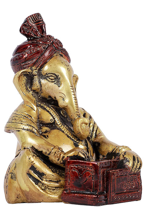 Ganesha Playing Harmonium In Brass Showpiece,1 Piece(Design 101)