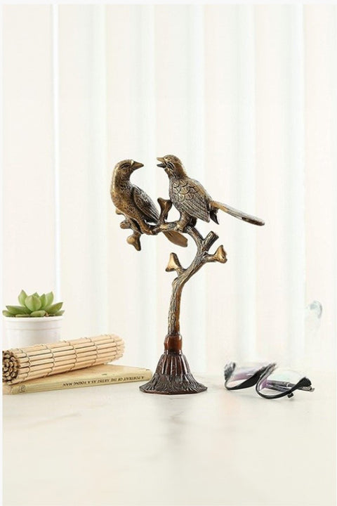 Brass Love Birds on Tree Showpiece for Home Decor | 9 Inches | Standard | Multicolour | 1 Piece(Design 109)