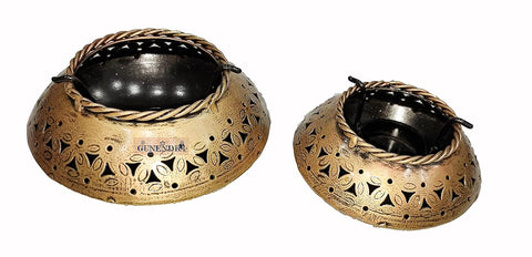 Decor Tealight Holder Perforated Degchi Style Candle Stand/Antique Finished Dhoop Incense (Design 174)