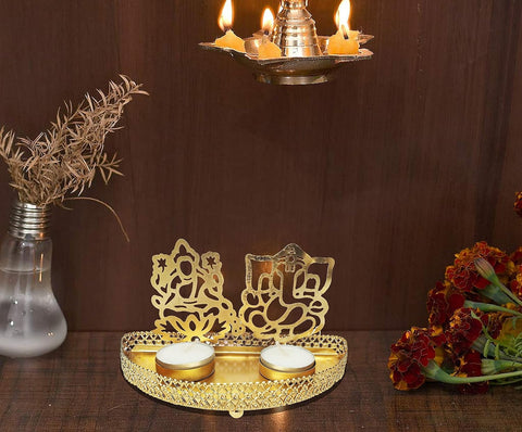 Laxmi Ganesha Diwali Shadow Diya or Tea Light Holder, Golden (Design 168)