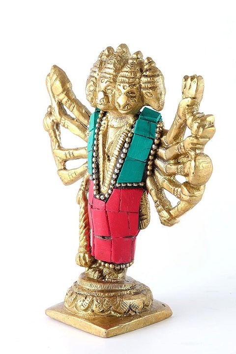 Brass Standing Panchmukhi Hanuman Statue With Gemstone Work,Standard,1 Piece(Design 105)