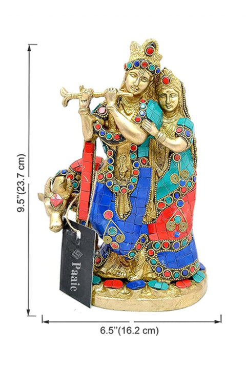 Brass Radha Krishna with Cow Showpiece, Standard, Multicolour,1 Piece(Design 102)