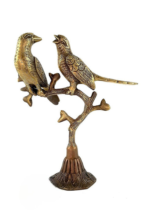 Brass Love Birds on Tree Showpiece for Home Decor | 9 Inches | Standard | Multicolour | 1 Piece(Design 109)