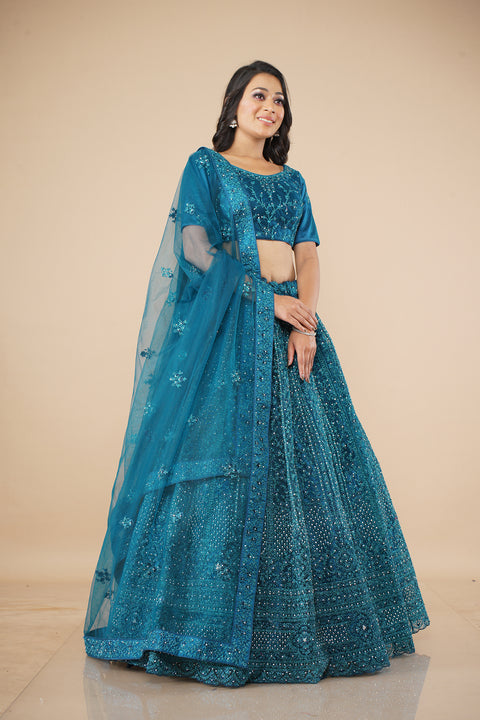 Designer Bridal Heritage Morpich Color Heavy Embroidered Net Lehenga Choli (D310)