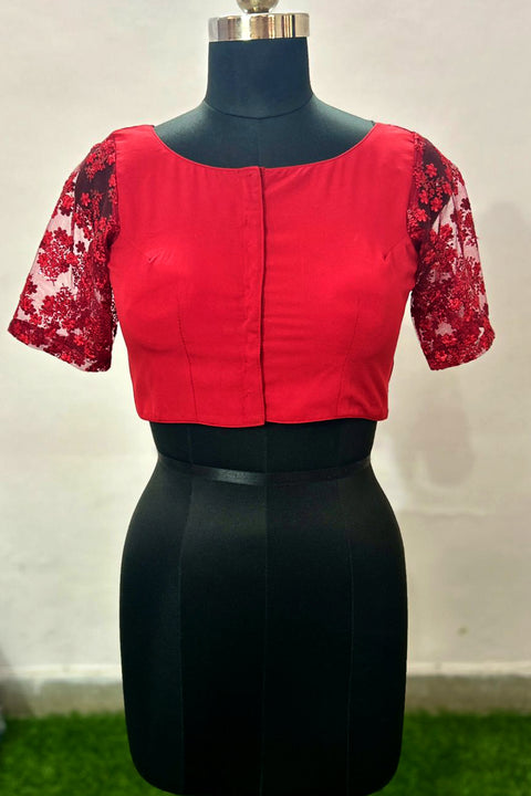 Designer Red Color Crepe Silk & Net Blouse For Wedding & Party Wear (D1701)