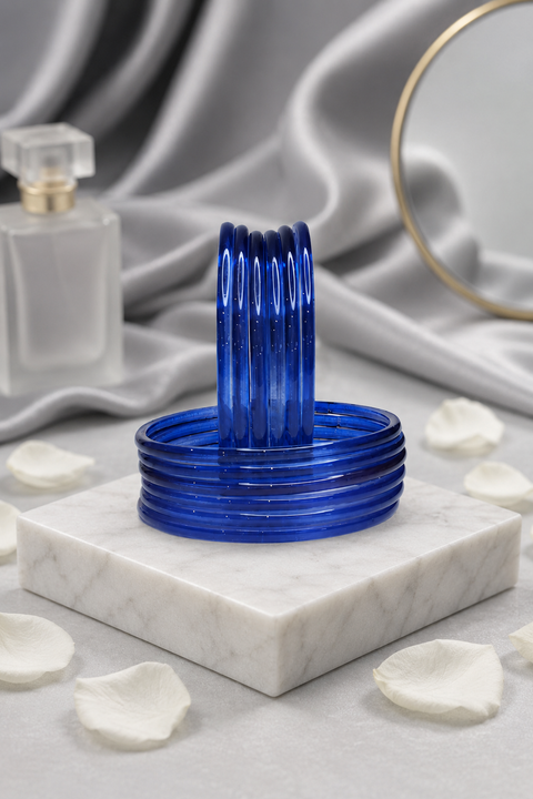 Blue Crystal Jelly Glass Bangles for Women Elegant Party Wear (D295)