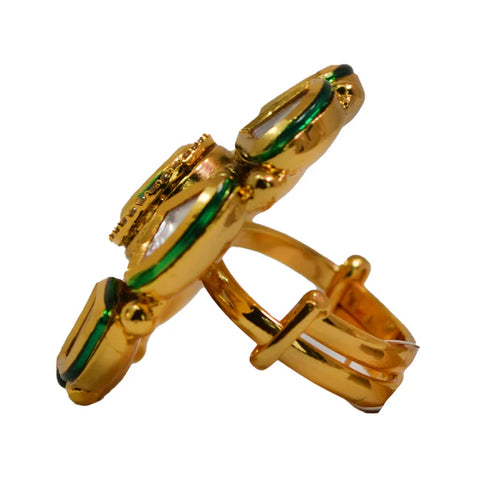 Elegant Gold Plated Royal Kundan & Ruby Beaded Ring (Design 107)