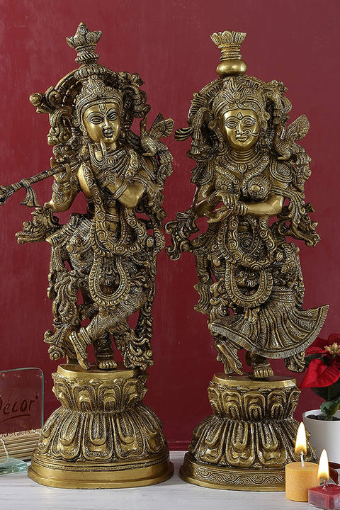 Brass Radha Krishna Statue Pair| 20 Inches(Design 113)