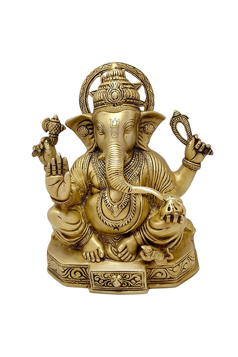 Handcarved Brass Lord Ganesha Statue, Standard,1 Piece(Design 104)