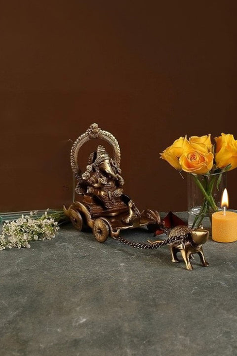 Brass Ganesha on Mouse Savari, Antique Decor Brass Showpiece, Standard,1 Piece(Design 103)