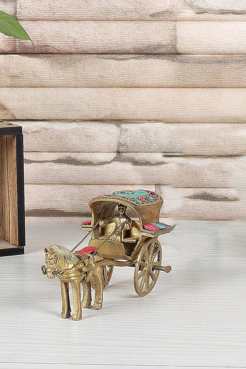 Brass Horse Cart Replica Decor Showpiece With Gemstone Work(Design 120)