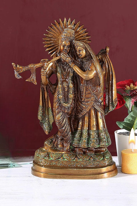 Brass Radha Krishna Idol For Home Decor, Standard, 1 Piece(Design 99)