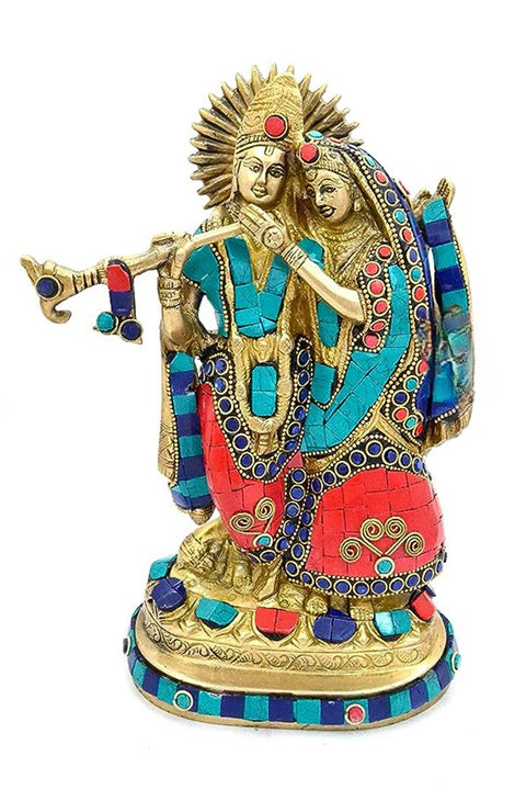 Brass Radha Krishna Gemstone Work Showpiece, Standard, Multicolor, 1 Piece(Design 98)
