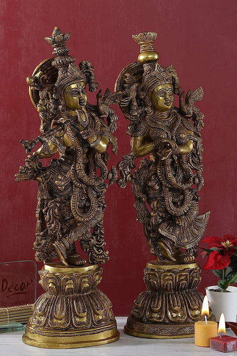 Brass Radha Krishna Statue Pair| 20 Inches(Design 113)