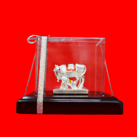 999 Pure Silver Cow and Calf Idol in Rectangular base