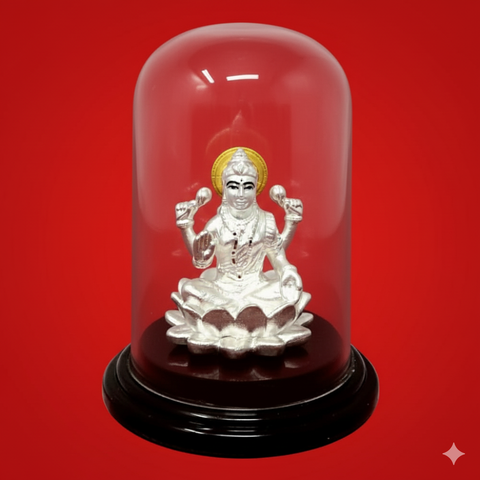 999 Pure Silver Small Circular Lakshmi Idol with Yellow Headrest in Circular Base