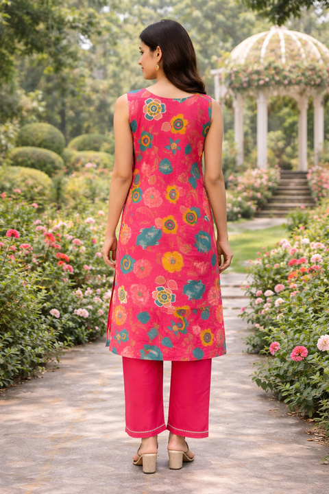 Magenta Milano Mirror Work Printed Suit & Pant With Chinnon Tikki Dupatta (D2045)