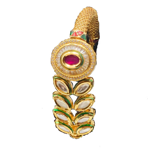 Gold Plated Kundan Openable Bracelet (Design 15)