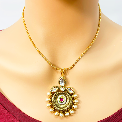 Gold Plated Kundan Pearl Pendant set (D146)