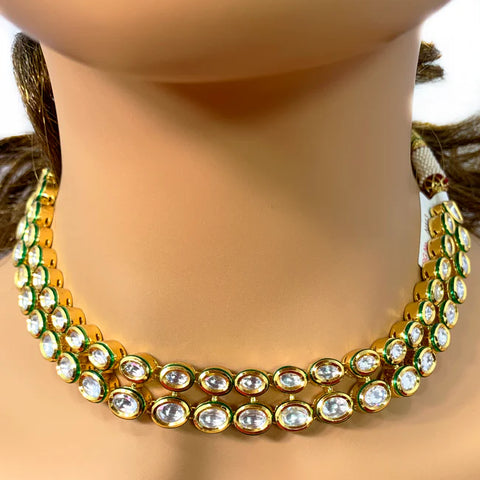 Oval Kundan Stone Gold Plated Necklace Set
