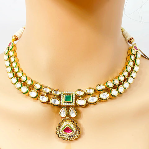 Designer Gold Plated Royal Kundan Necklace With Earrings (D846)