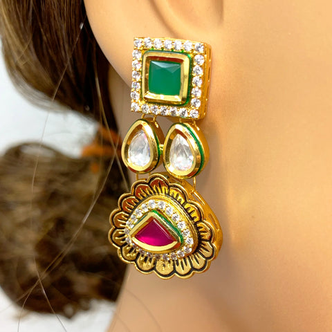 Designer Gold Plated Royal Kundan Necklace With Earrings (D846)
