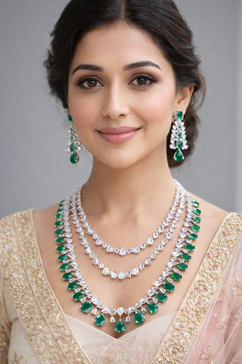 American Diamond Silver Round Neck Zircon Necklace (D1183)