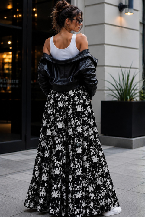 Designer Black & White Color Lehenga Skirt Printed in Crepe Cotton (D63)