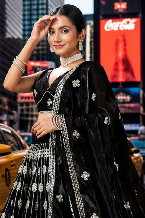 Black Color Sequins Embroidered Lehenga Choli (D834)