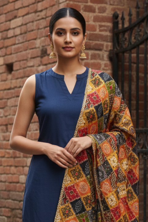 Regal Multi Colour Printed & gota Patti Silk Dupatta with Graceful Drape (D469)
