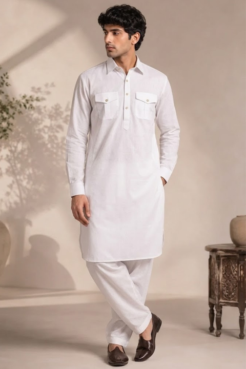 Men's Designer Cotton Pathani Kurta Pajama (D49) - PAAIE