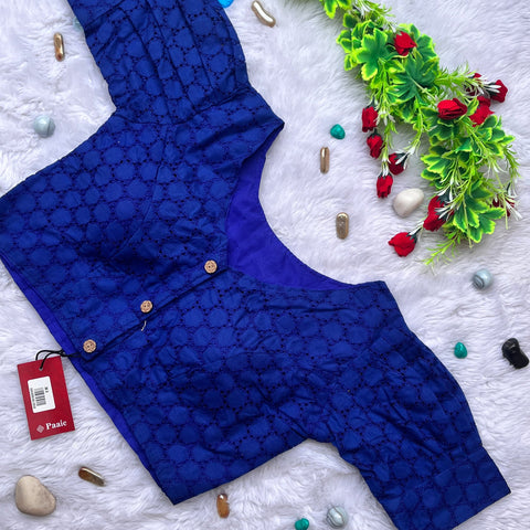 Blue Color Women's Casual Pure Cotton Readymade Designer Saree Blouse (Design 1058)