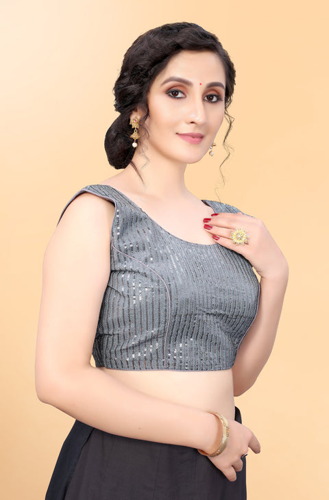 Elegant Grey Color Sequence Blouse in Silk