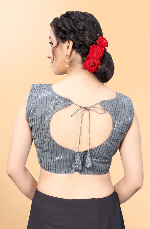 Elegant Grey Color Sequence Blouse in Silk