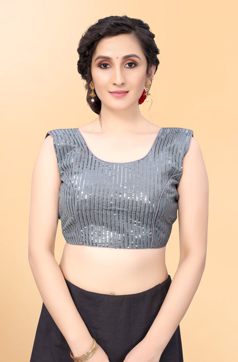 Elegant Grey Color Sequence Blouse in Silk